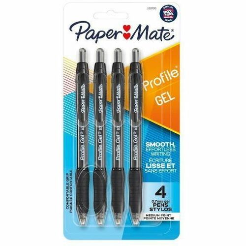 Paper Mate  Pens,Gel,Profile,Retractable,0.7mm,4/PK,Black
