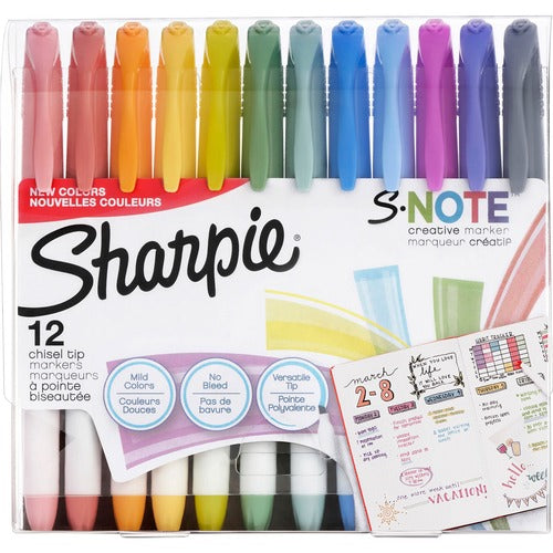 Newell Brands  Sharpie Marker, S-Note, Chisel Tip, 12/PK, AST