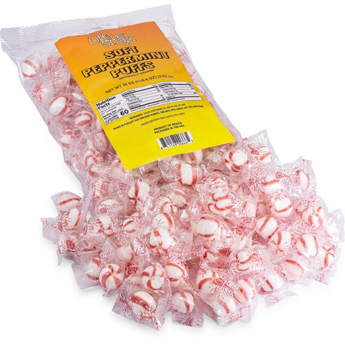 Office Snax  Hard Candy, Peppermint Puffs, 22oz Bag, Red/White