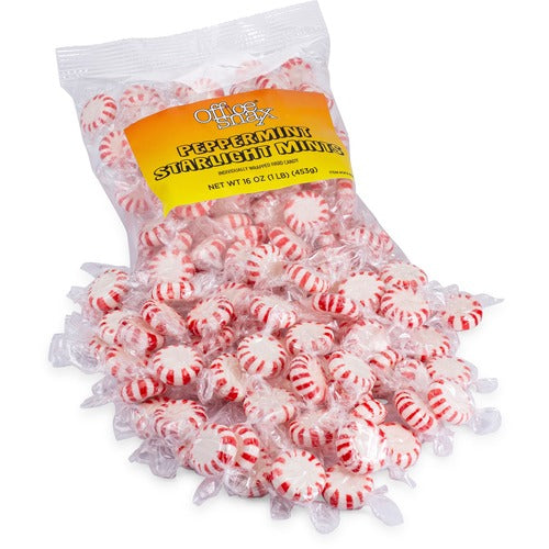 Office Snax  Hard Candy, Starlight Peppermints, 16oz Bag, Red/White