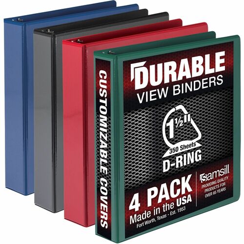 Samsill  Binder,View,D-Ring,Poly,No Rivets,1-1/2" Cap,Letter,4/PK,AST