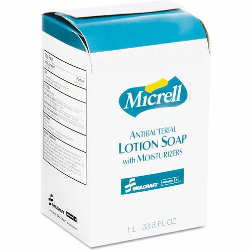 SKILCRAFT  GOJO Antibacterial Lotion Soap Refill, Floral Scent, 1,000 mL, 8/Carton