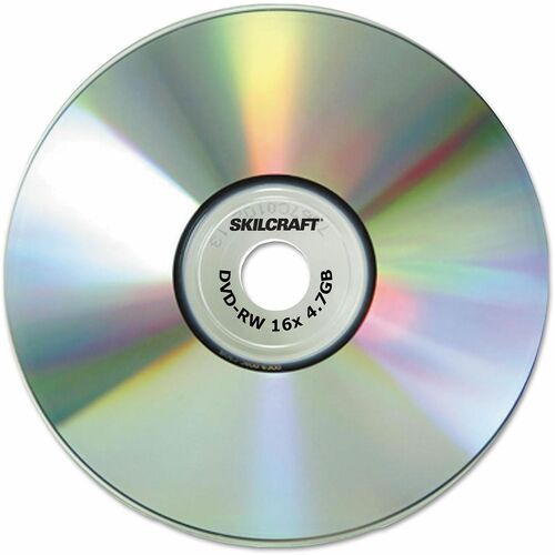 SKILCRAFT  Branded Attribute Media Disks, DVD-RW, 4.7 GB, 4x, Jewel Case, Silver, 5/Pack