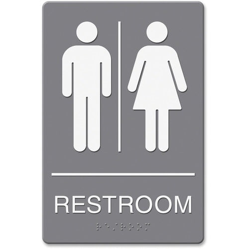 Headline Signs  Sign, "Restroom", w/Men/Women Icons, Gray/White-HDS4812