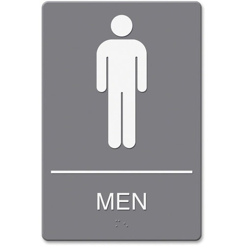 Headline Signs  Sign, ADA, "Men", w/Braille, Plastic, 6"x9", Gray-HDS4817