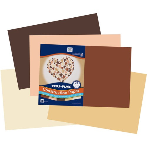 Pacon  Construction Paper, 76 lb, 12"x18", 50/PK, AST Skin Tones