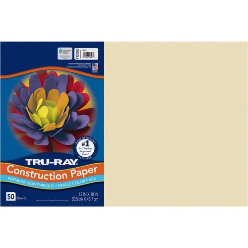 Pacon  Construction Paper, 76 lb, 12"x18", 50/PK, Ivory