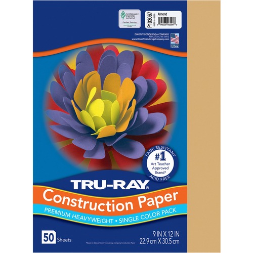 Pacon  Construction Paper, 76 lb, 9"x12", 50/PK, Almond