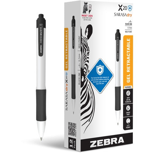 Zebra  Gel Pens,Retractable,RapidDryInk,Antimicrobial,0.7mm,BK