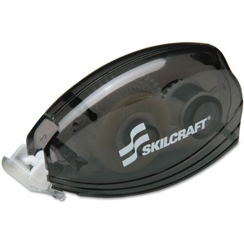 SKILCRAFT  Permanent-Adhesive Double-Sided Tape with Dispenser, 0.33" x 32.75 ft, Tinted Translucent Black