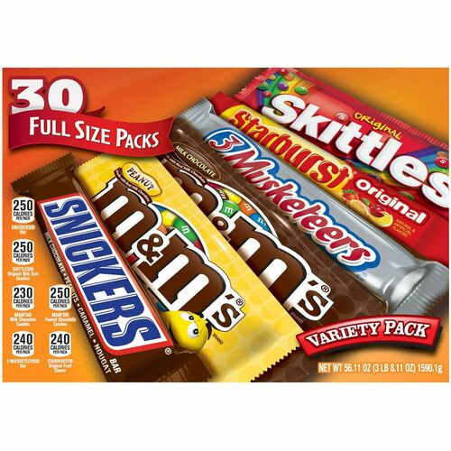 Mars, Inc  Candy,Full-Size,Snickers/M&Ms/Starburst/Skittles,30/CT