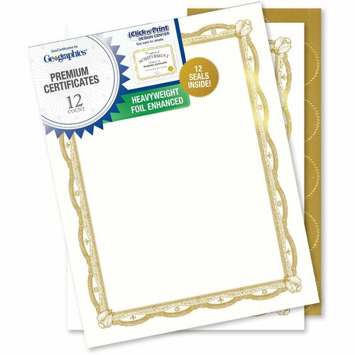 Geographics  Certificate,CardStock,GoldFoil,11"x8.5",12/PK,AST-GEO48766
