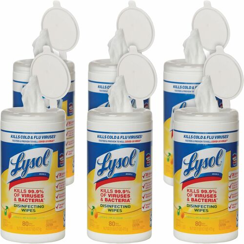SKILCRAFT  Disinfecting Wipes, Lemon/Lime, 80/Tub, 6 Tubs/BX, White