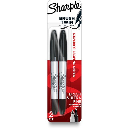 Newell Brands  Permanent Markers, Dual Tip, Brush,Ultra-Fine, 2/PK, BK