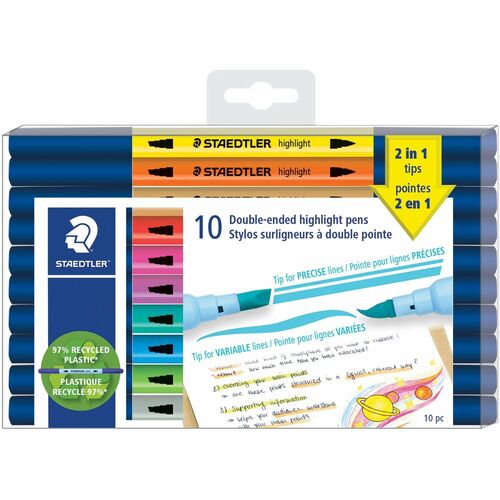 Staedtler  Highlighters,Double-ended,Chisel/Brush Tips,10/PK,AST
