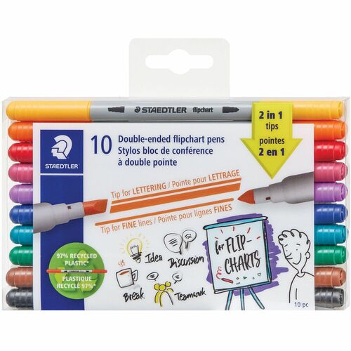 Staedtler  Markers,Dry Erase,Double-ended,Chisel/Bullet,10/PK,AST