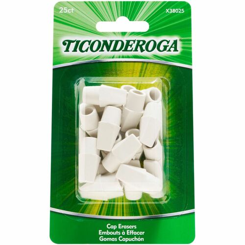 Dixon Ticonderoga Company  Eraser, Vinyl, Pencil Cap Shaped, Latex-free, 25/PK, White-DIXX38025