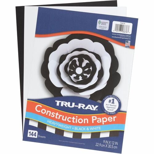 Pacon  Construction Paper, Heavyweight, 9"x12", 144/PK, Black/White