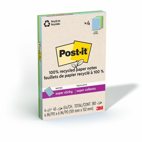 3M  Super Sticky Pads,Lined,4"x6",45 SHT/PD,4PD/PK,Oasis AST