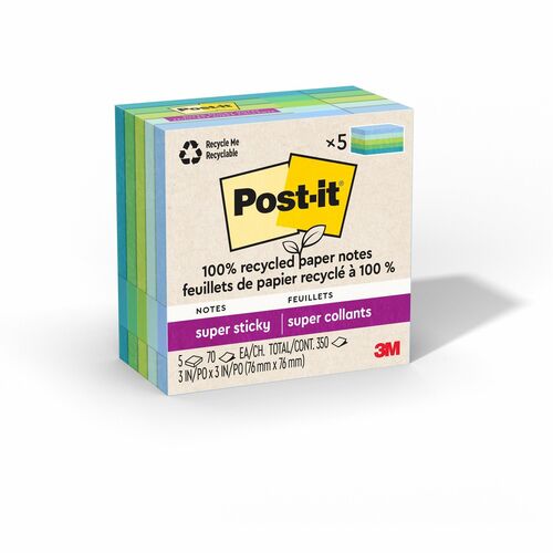 3M  Super Sticky Pads,70 Sheets/PD,5PD/PK,Oasis AST