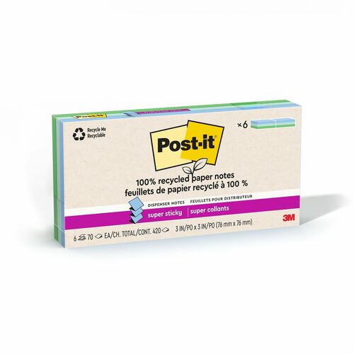 3M  Super Sticky Pads,Pop-up,3"x3",70 SHT/PD,6PD/PK,Oasis l AST