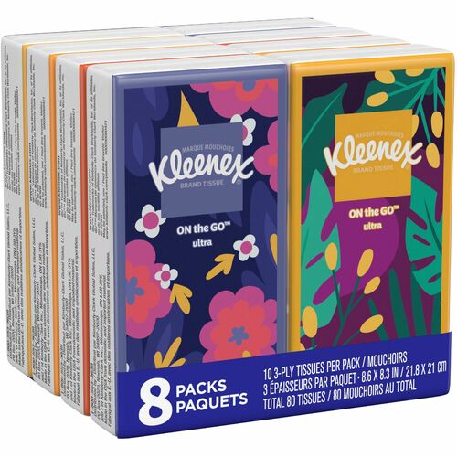 Kimberly-Clark Professional  Facial Tissue, Go Packs, 10/Pouch, 8 Pouch/PK, 12/CT,WE