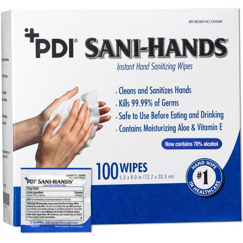 PDI HC  Hand Wipes, Antimicrobial, w/Alcohol, 5"x8", 100/BX, WE