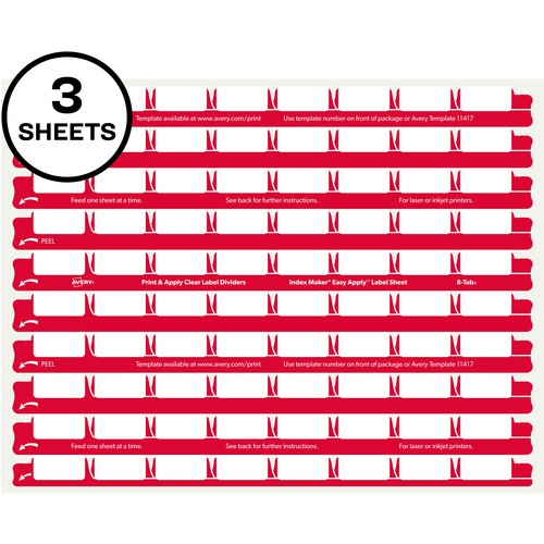 Avery  Labels,f/Dividers,Print/Apply,8-Tab,8/Set,30 Sets/PK,Clear