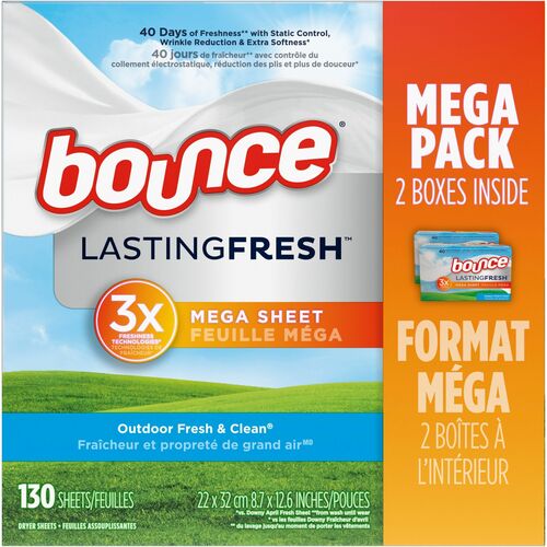 Procter & Gamble Commercial  Bounce Dryer Sheets, 65/BX, 2/Pack, Outdoor Fresh