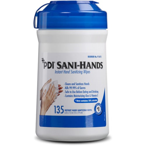 PDI HC  Wipes, Hand Sanitizing, 135 Wipes, 6"x7-1/2", White
