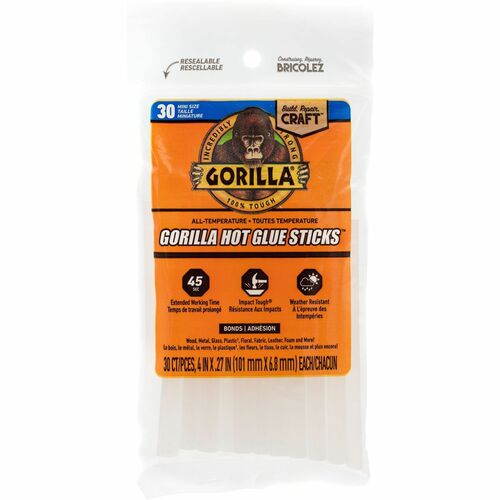 The Gorilla Glue Company  Glue Sticks,Mini,f/Glue Guns,High/Low,4"x0.27",30/PK,Clear-GOR3023003