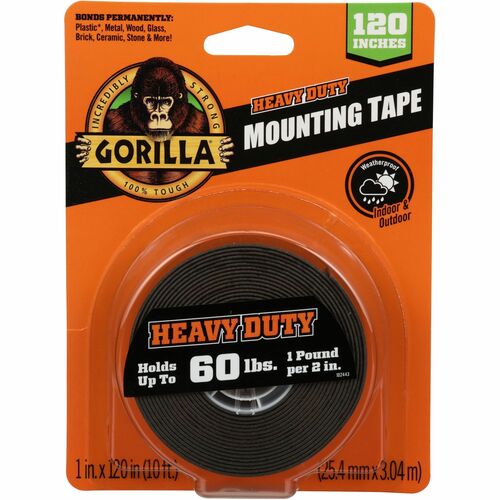 The Gorilla Glue Company  Mounting Tape, Double-Sided, 60 lb Cap, 1"Wx120"L, Black-GOR102441