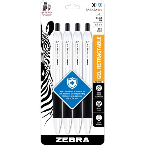 Zebra  Pen, Retractable, Gel, 0.7mm, Antimicrobial, 4/PK, BK
