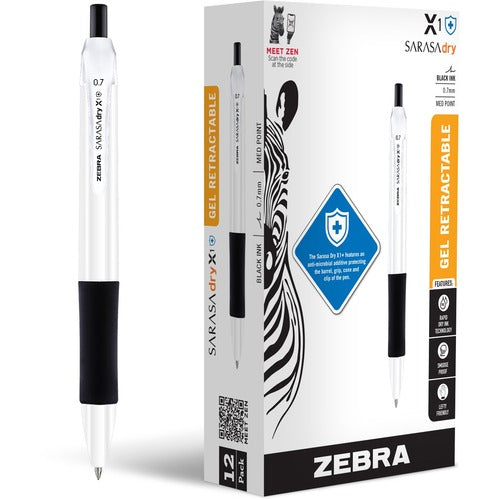 Zebra  Pen, Retractable, Gel, 0.7mm, Antimicrobial, BK