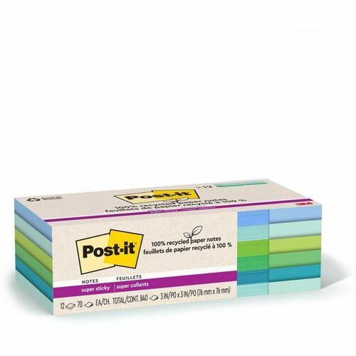 3M  Super Sticky Pads,70 Sheets/PD,3"x3",12PD/PK,Oasis AST