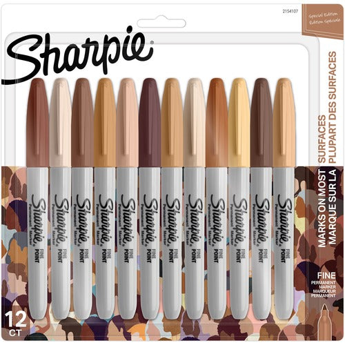 Newell Brands  Permanent Marker,Sharpie,Fine Point,12/PK,AST Skin Tones