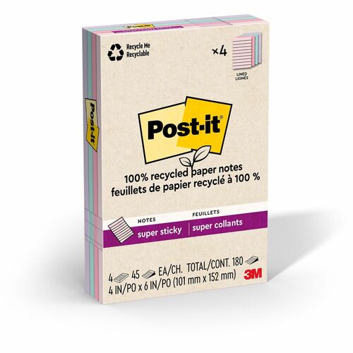 3M  Super Sticky Pads,Lined,4"x6",45 SHT/PD,4PD/PK,Wonderlust
