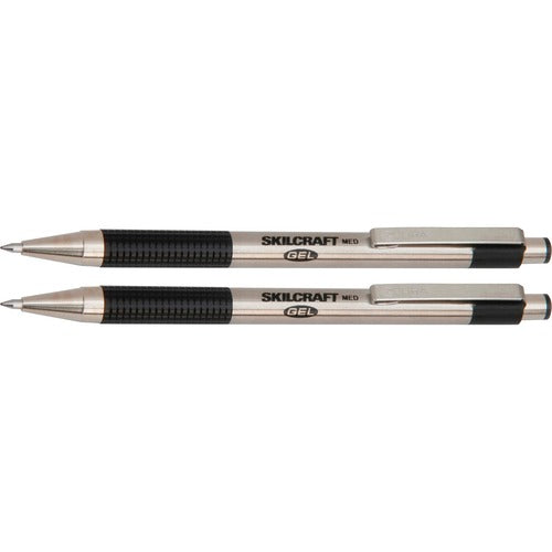 SKILCRAFT  Pens, Gel, Retractable, Refillable, 0.7mm, 2/PK, BK