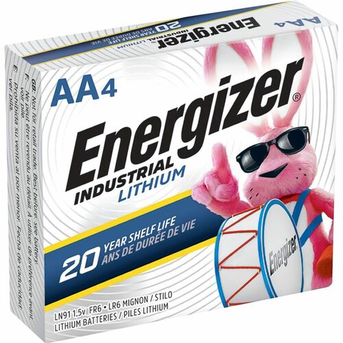 Eveready Battery Co Inc  Batteries,Lithium,Industrial,AA,4/PK,Silver-EVELN91