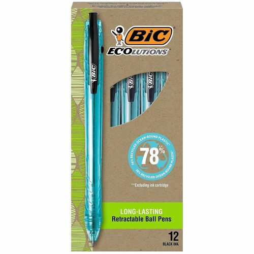 Bic  Pens, Ballpoint, Med, Semi-CL Barrel/Black Ink