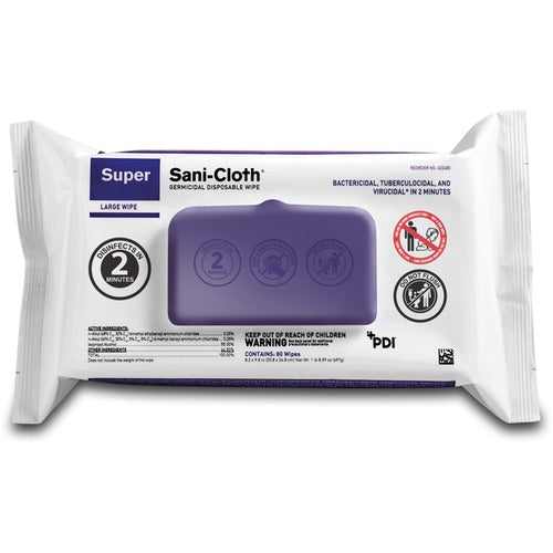 PDI HC  Wipes, Germicidal, Large, 6"x6-3/4", 80/Packet, White