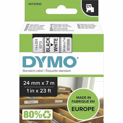 Dymo  Label Tape,f/DYMO Labelmakers,1"x23',Black/White-DYMS0720930
