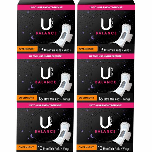 Kimberly-Clark Professional  Feminine Pads,Balance,UltraThin,Overnight,w/Wings,13/BX,6/CT