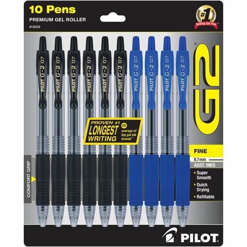 Pilot  Gel Pen,Retractable/Refillable,Fine,10/PK,6 Black/4 Blue