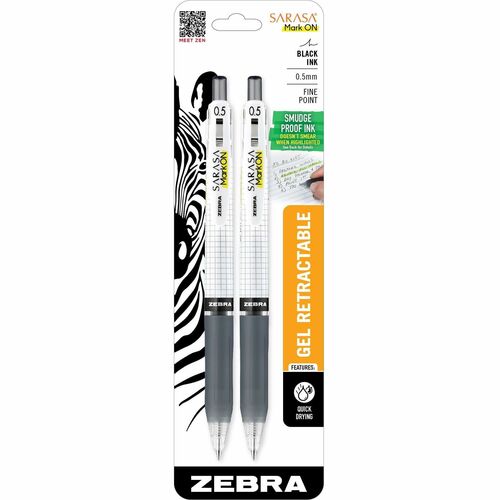 Zebra  Pens,Gel,Fine,0.5mm,Retractable,2/PK,BK
