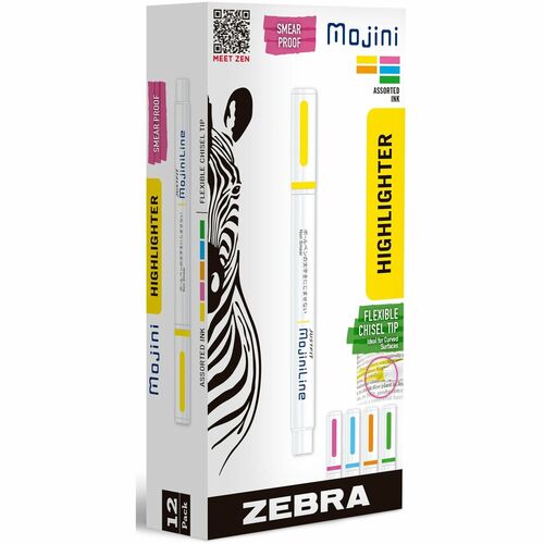 Zebra  Highlighters,Chisel,Flex Tip,3.5-4mm,AST Brights