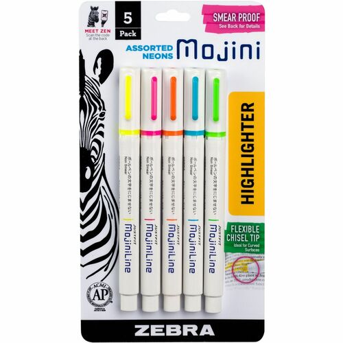 Zebra  Highlighters,Chisel,Flex Tip,3.5-4mm,5/PK,AST Brights