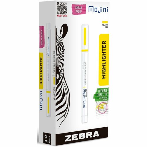 Zebra  Highlighters,Chisel,Flex Tip,3.5-4mm,Yellow