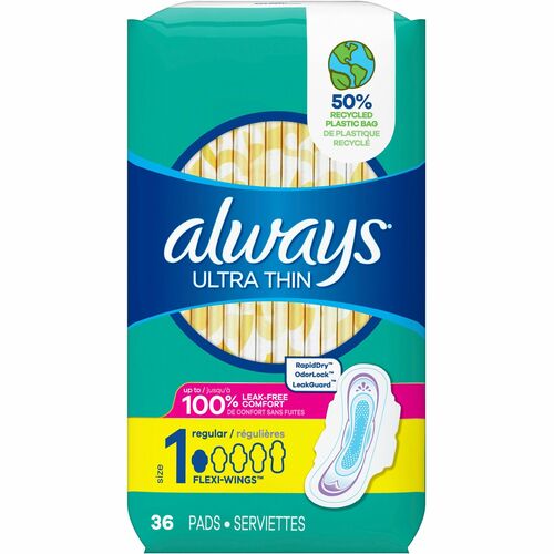 Procter & Gamble Commercial  Sanitary Pads,Ultra-thin,w/Wings,Always,Size 1, 36/PK,WE