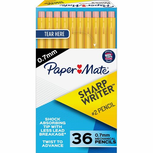 Paper Mate  Sharpwriter Pencil, No 2 Lead, 0.7mm, 36/BX, Yellow